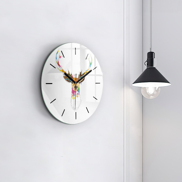Reloj de pared redondo Cabeza de ciervo coloreada