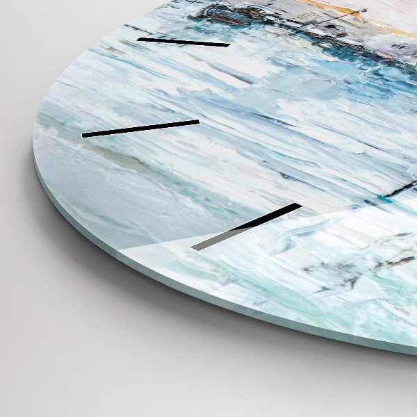 Reloj de cristal redondo Pintura al óleo yate mar