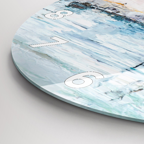 Reloj de cristal redondo Pintura al óleo yate mar