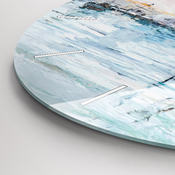 Reloj de cristal redondo Pintura al óleo yate mar