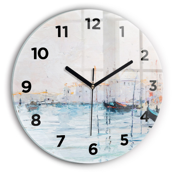 Reloj de cristal redondo Pintura al óleo yate mar
