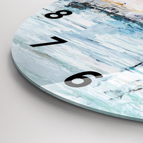 Reloj de cristal redondo Pintura al óleo yate mar