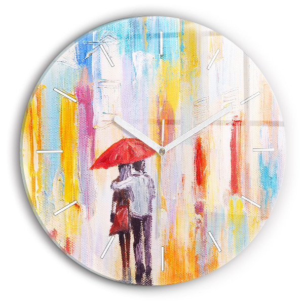 Reloj redondo pared Pareja bajo la lluvia