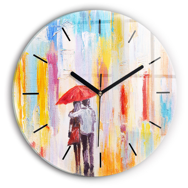 Reloj redondo pared Pareja bajo la lluvia