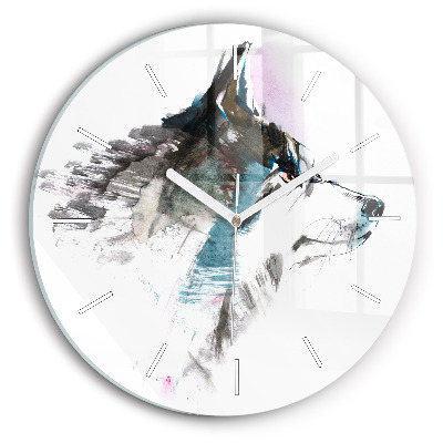 Reloj de pared redondo Perfil de un lobo pintado