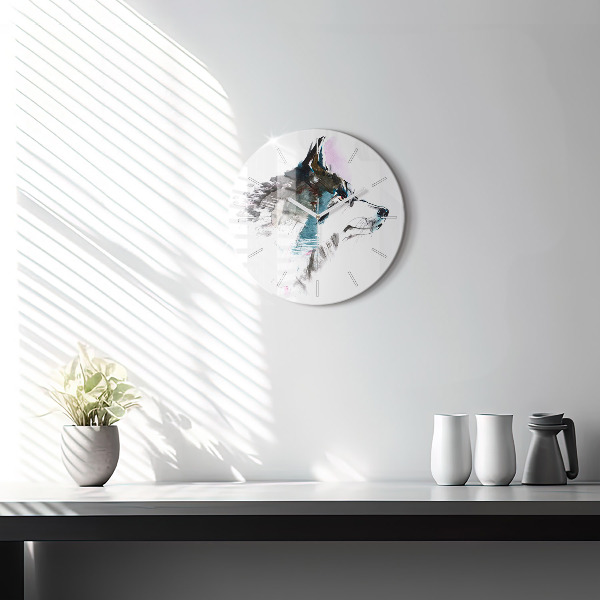Reloj de pared redondo Perfil de un lobo pintado