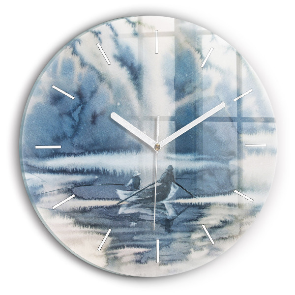 Reloj de cristal redondo Lago de invierno Barco