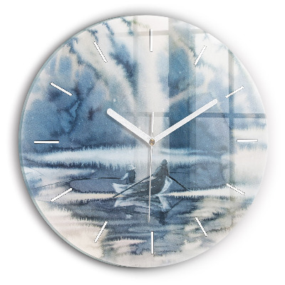 Reloj de cristal redondo Lago de invierno Barco