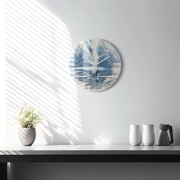 Reloj de cristal redondo Lago de invierno Barco