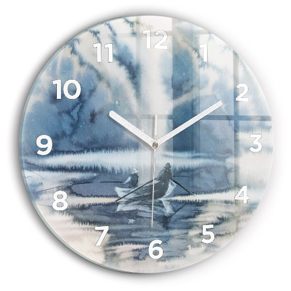 Reloj de cristal redondo Lago de invierno Barco