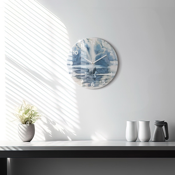 Reloj de cristal redondo Lago de invierno Barco