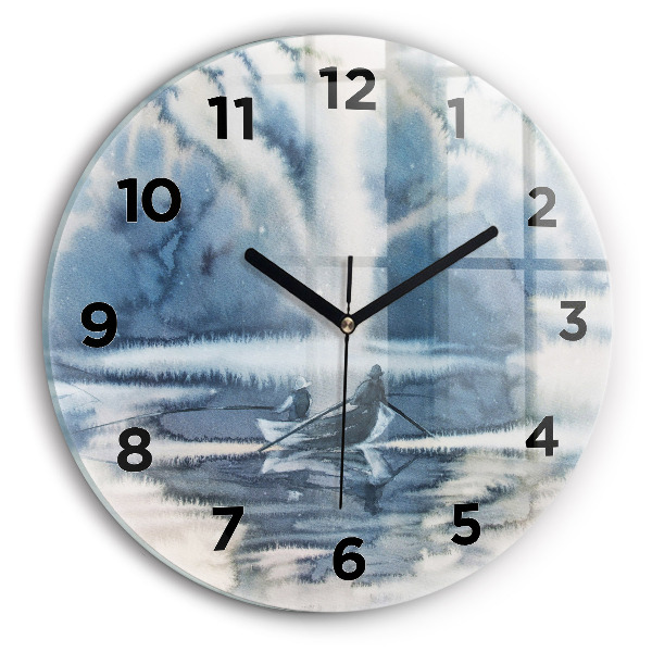 Reloj de cristal redondo Lago de invierno Barco