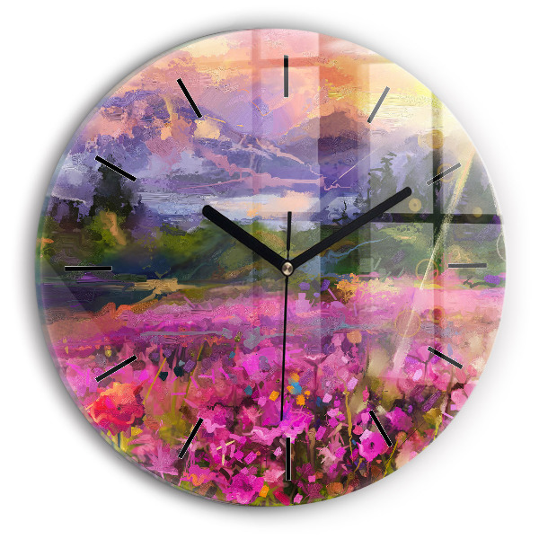 Reloj de cristal redondo Pradera al atardecer