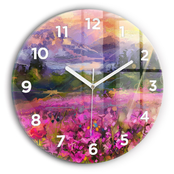 Reloj de cristal redondo Pradera al atardecer