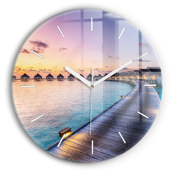 Reloj de cristal redondo Puesta de sol Maldivas