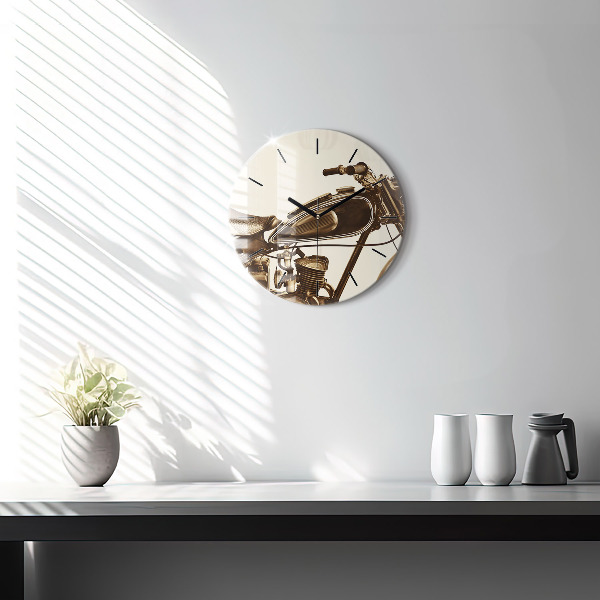 Reloj de cristal redondo Sepia moto Vintage