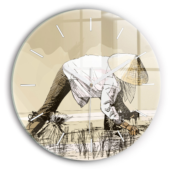 Reloj de pared redondo Mujer recogiendo arroz