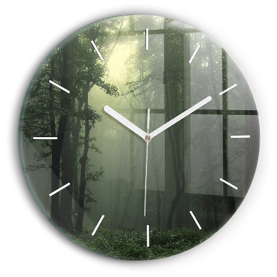 Reloj de cristal redondo Bosque brumoso por la mañana