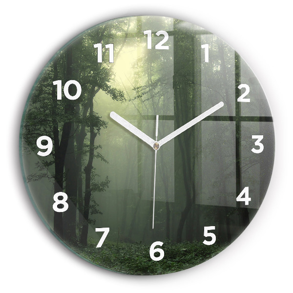 Reloj de cristal redondo Bosque brumoso por la mañana