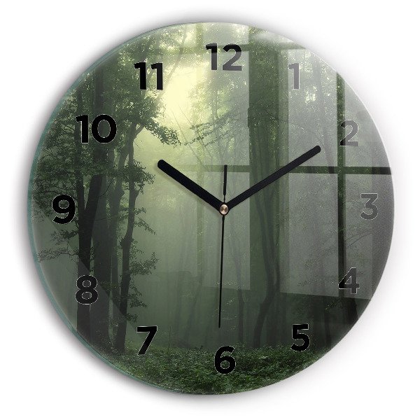 Reloj de cristal redondo Bosque brumoso por la mañana