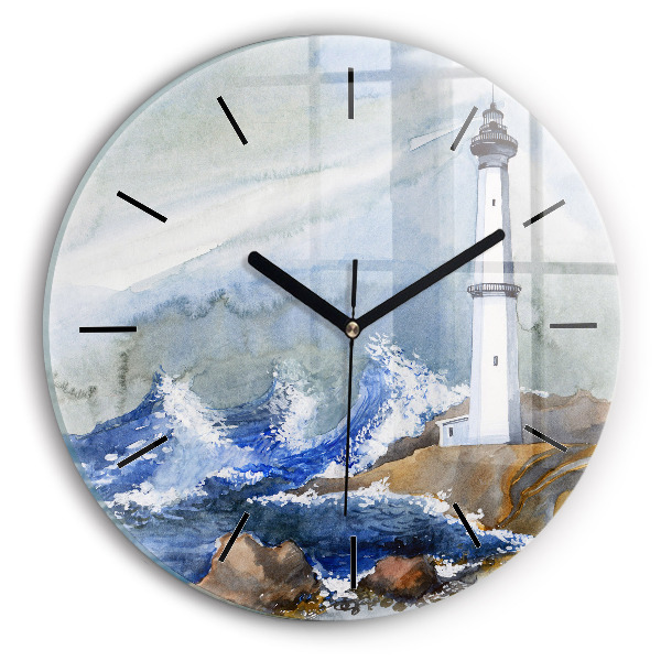 Reloj de cristal redondo Mar y faro