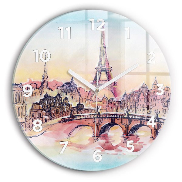 Reloj de cristal redondo Paisaje pintado de París