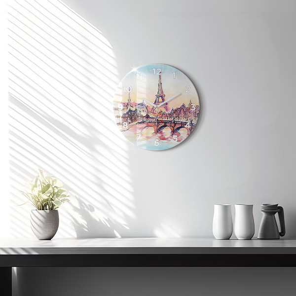 Reloj de cristal redondo Paisaje pintado de París