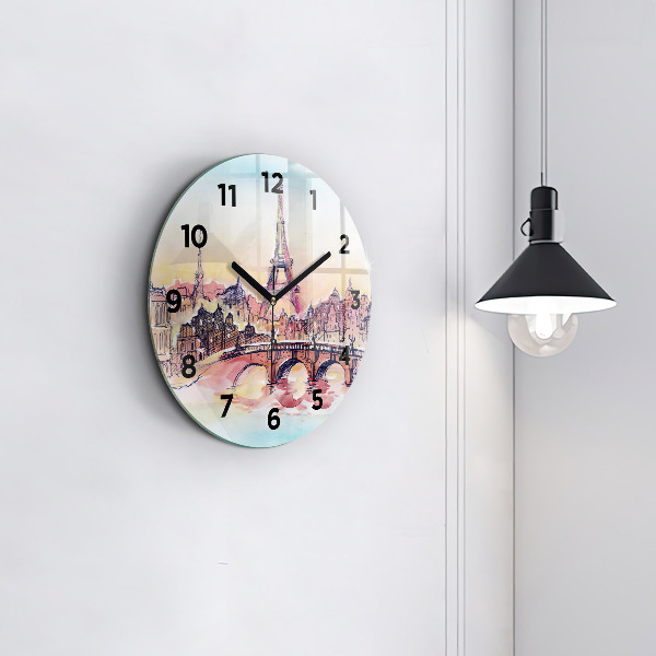 Reloj de cristal redondo Paisaje pintado de París