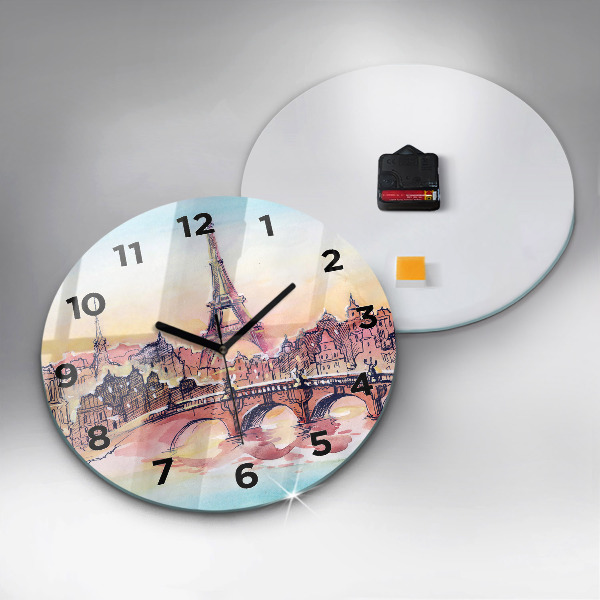 Reloj de cristal redondo Paisaje pintado de París