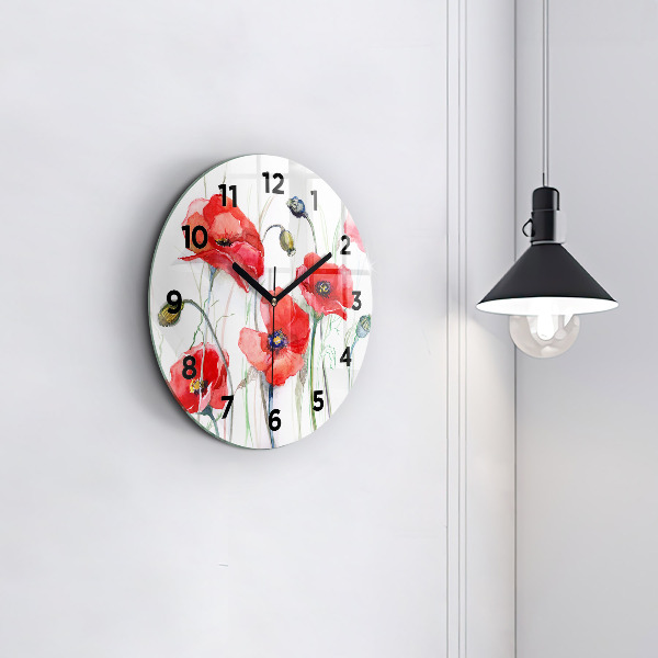 Reloj redondo pared Amapolas rojas pintadas