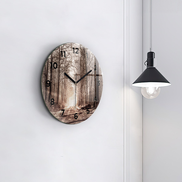 Reloj de pared redondo Camino forestal en sepia