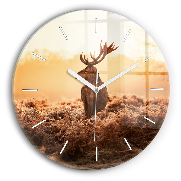 Reloj de cristal redondo Ciervo al amanecer