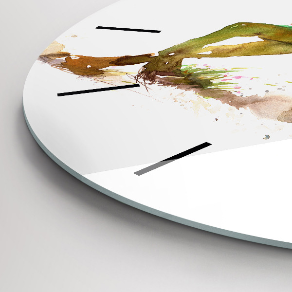 Reloj de cristal redondo Montaña pintada y caballo