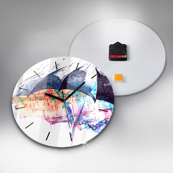 Reloj de pared redondo Paraguas y ciudad