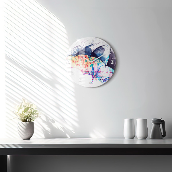 Reloj de pared redondo Paraguas y ciudad