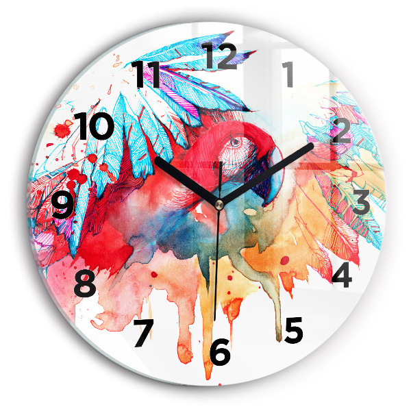 Reloj de cristal redondo Loro rojo de colores