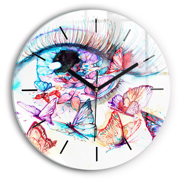 Reloj de cristal redondo Mariposas de ojos de colores