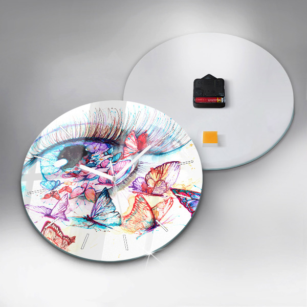 Reloj de cristal redondo Mariposas de ojos de colores