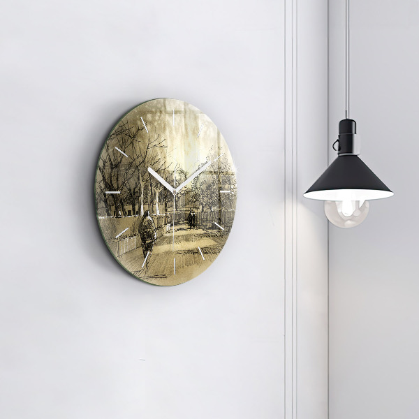 Reloj redondo pared Parque y árboles en sepia