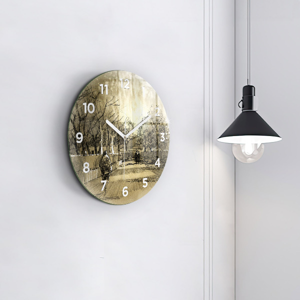 Reloj redondo pared Parque y árboles en sepia