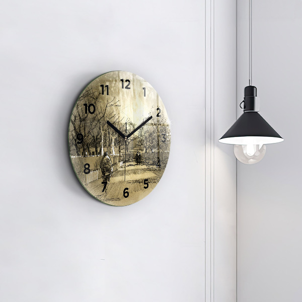 Reloj redondo pared Parque y árboles en sepia