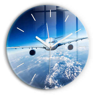 Reloj de cristal redondo Avión Nubes
