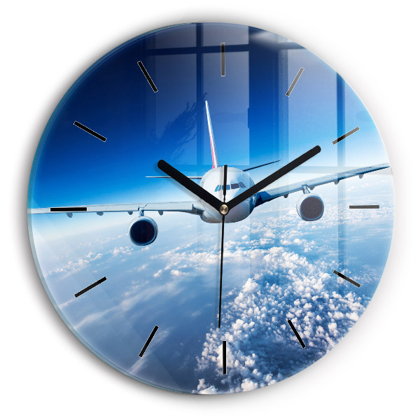 Reloj de cristal redondo Avión Nubes