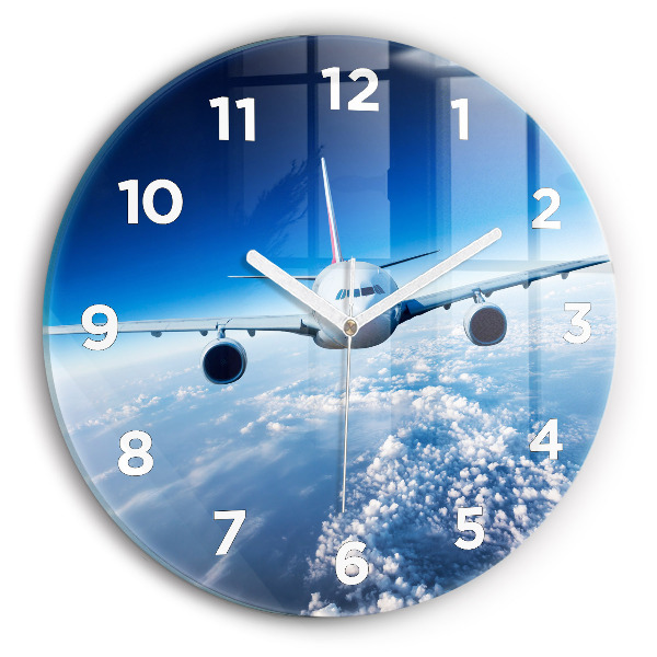 Reloj de cristal redondo Avión Nubes