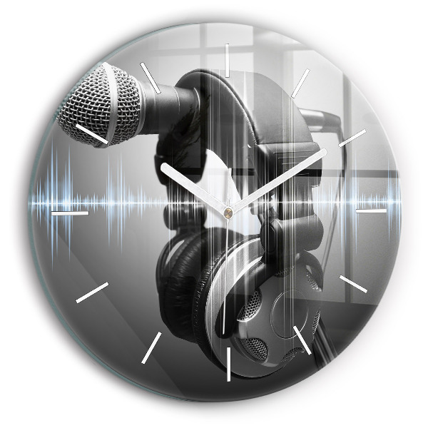Reloj redondo pared Micrófono y auriculares