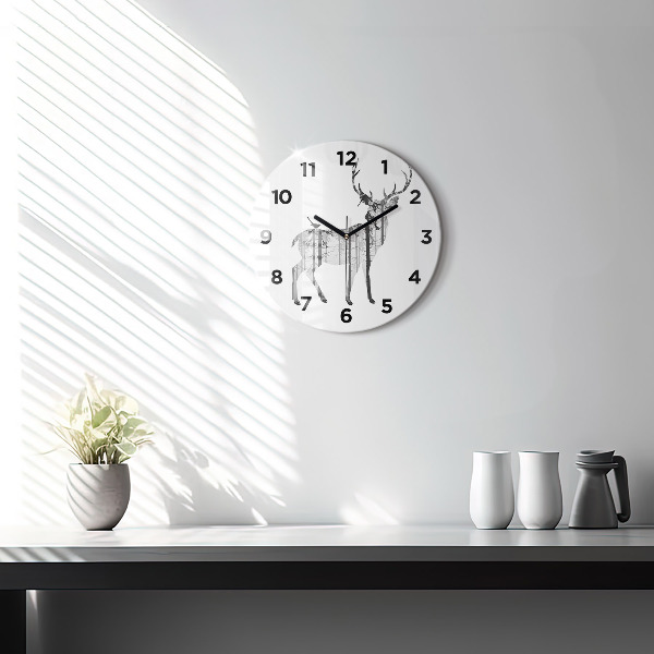 Reloj de pared redondo Silueta de un ciervo Bosque