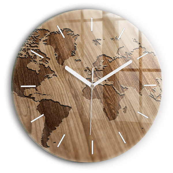 Reloj redondo pared Mapamundi sobre madera