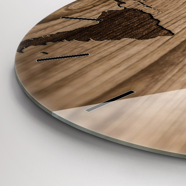 Reloj redondo pared Mapamundi sobre madera