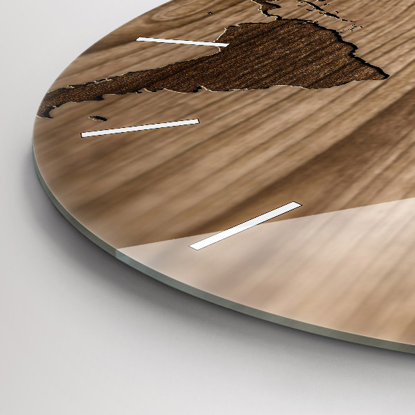 Reloj redondo pared Mapamundi sobre madera