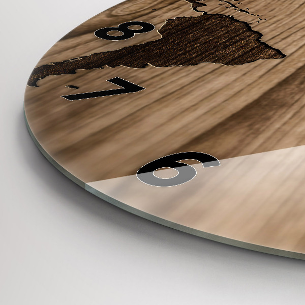 Reloj redondo pared Mapamundi sobre madera